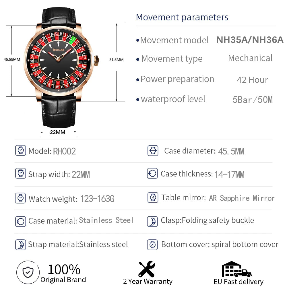 NH35 Movement Roulette Watch – Bold, Stylish Design for Men