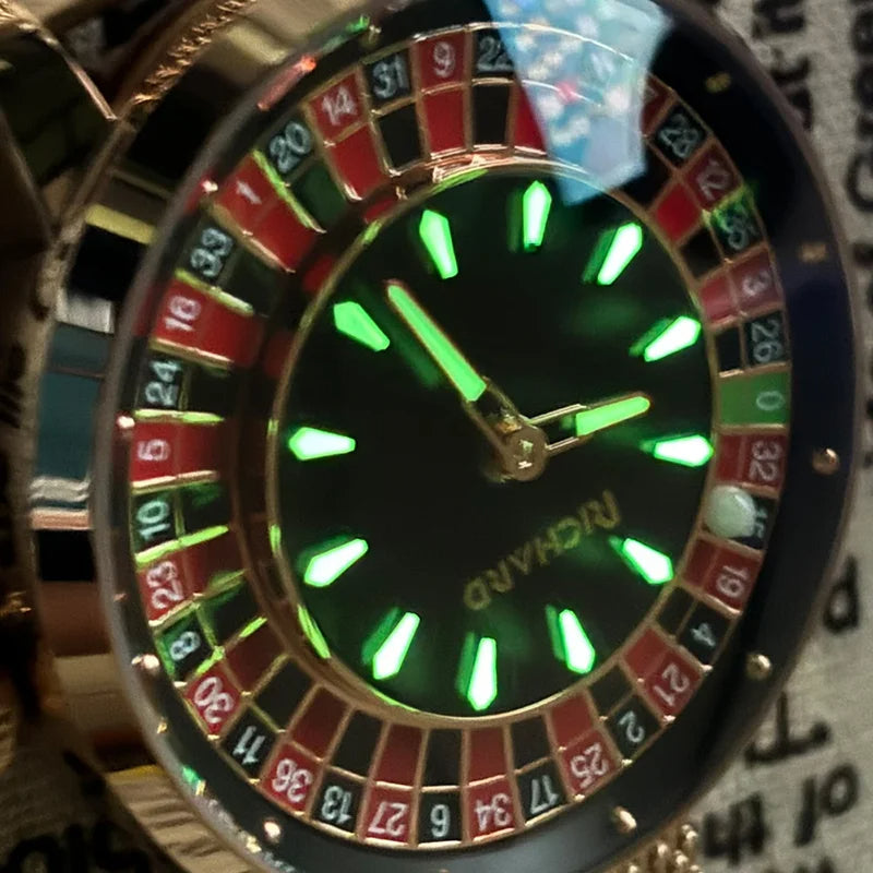 Roulette Watch – Stylish Timepiece with Luminous Hands and Rotating Dial