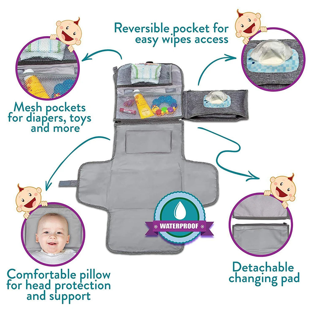 Foldable Portable Baby Changing Pad attached to stroller